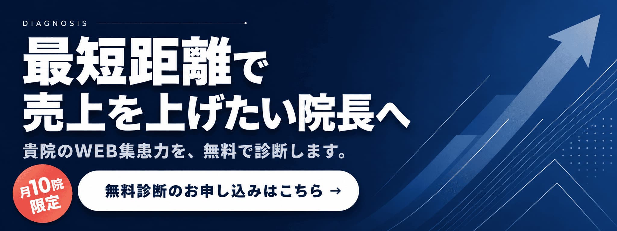 最短距離で売上を上げたい院長へ。WEB集患力・無料診断、月10院限定。